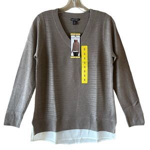 NEW Hilary Radley Tan V Neck Sweater